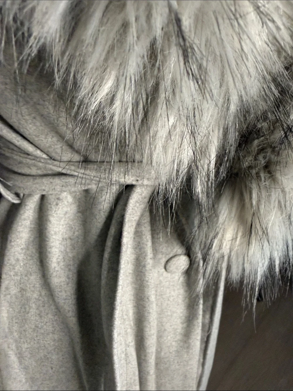 JLUXLABEL Light Gray Long Shawl Collar Coat with Tie Waist